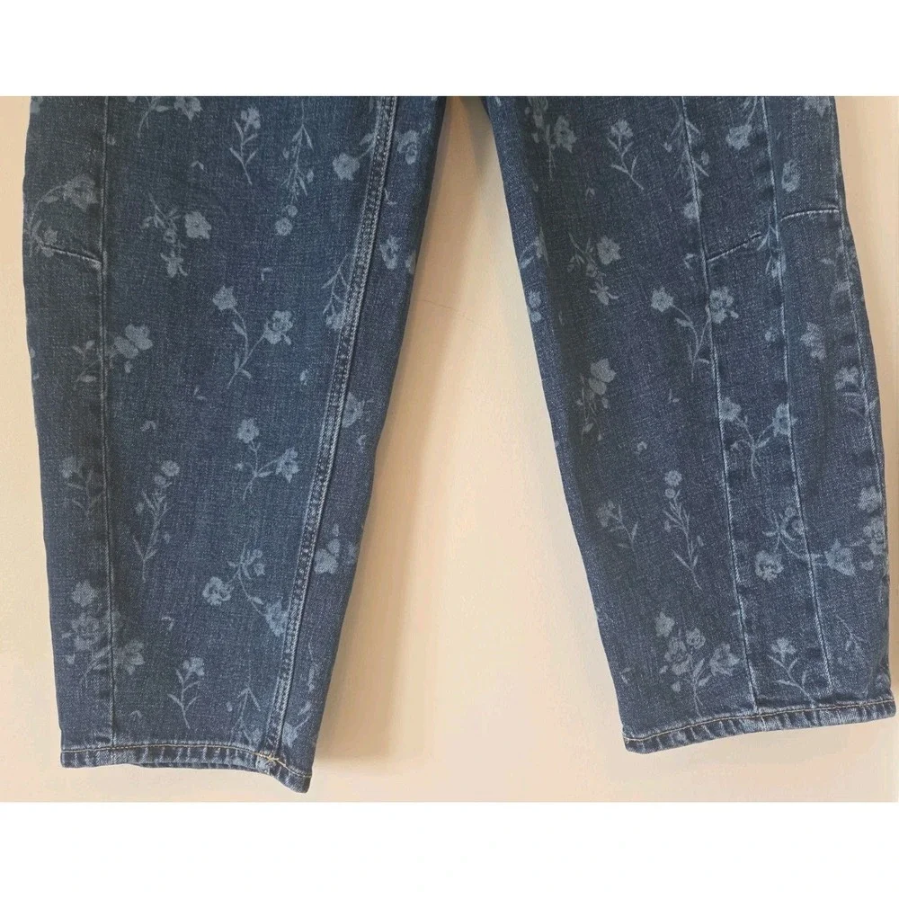 Old Navy High-Waisted Baggy Barrel Ankle Jeans Floral Denim Women's Size 4